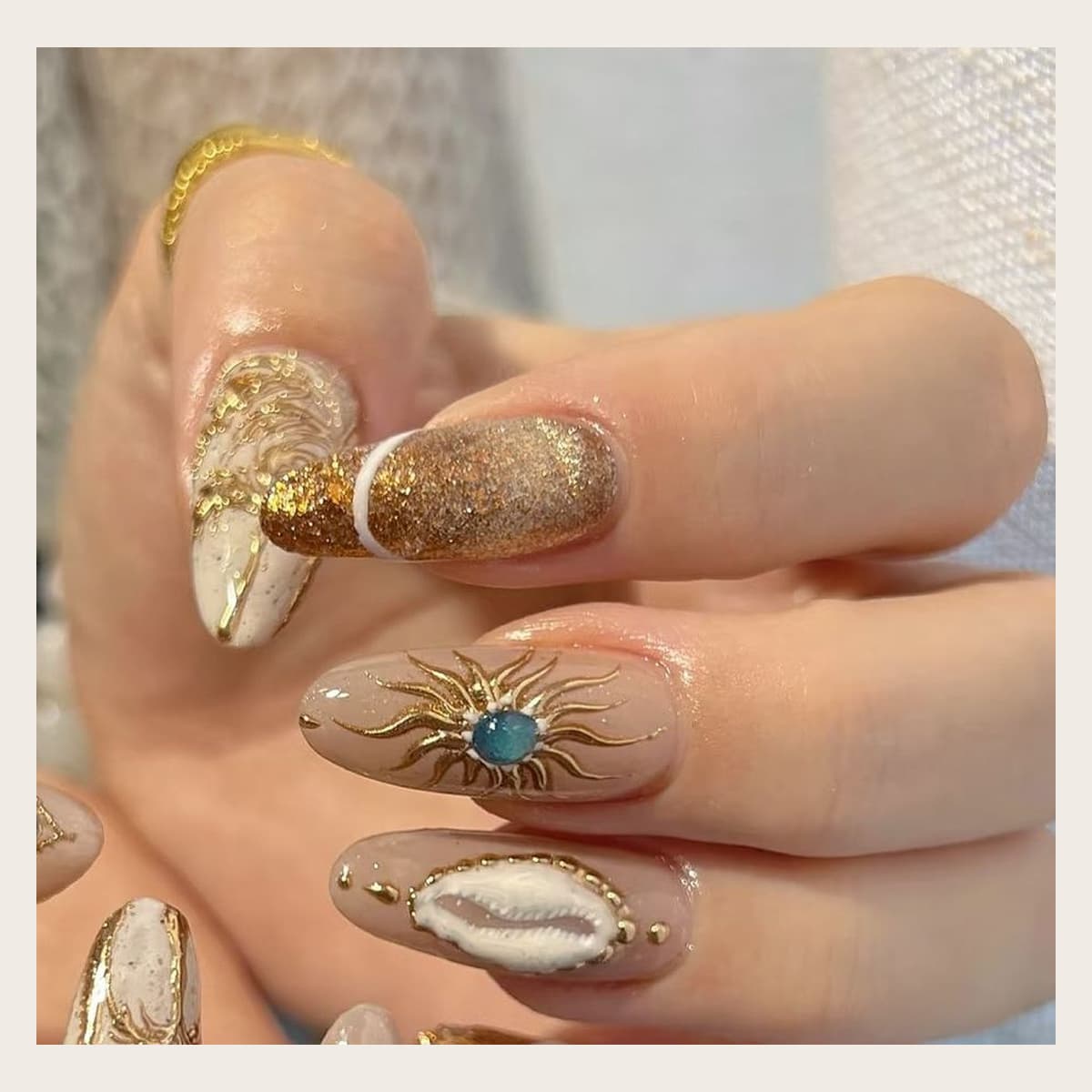 Golden Sun Turquoise Gem Press-On Nails — 10-Piece Set image