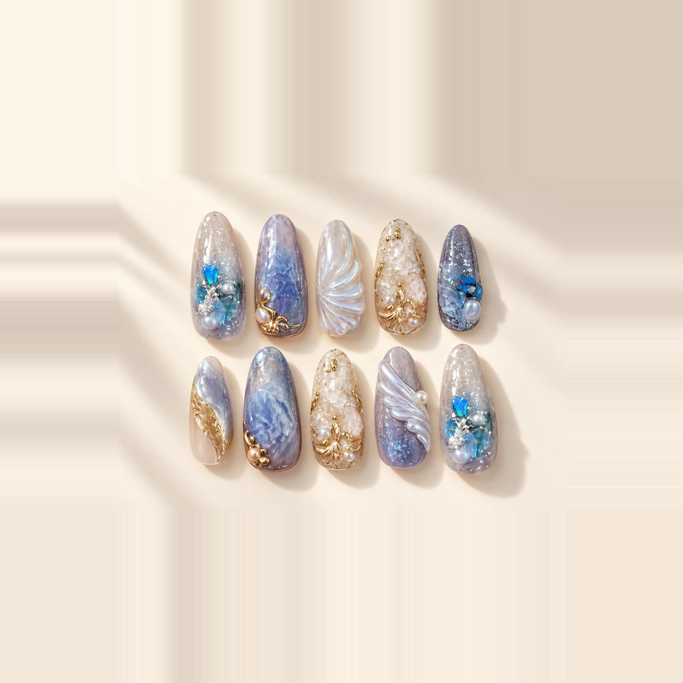 Daughter of Poseidon Press-On Nails – Greek Deep-Sea Ombré Dream | Handmade Nail Art image