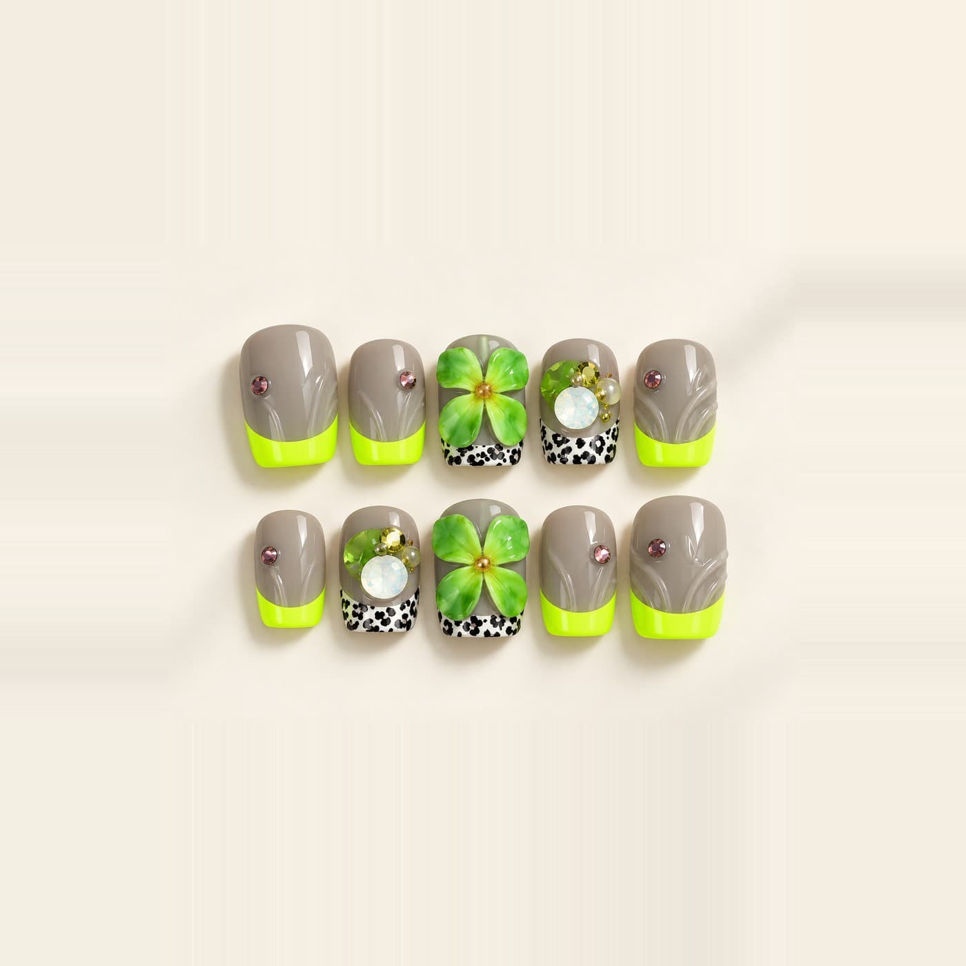Half Fresh Half Wild Press-On Nails – Spring 3D Carved Florals in Short Form | Handmade Nail Art image