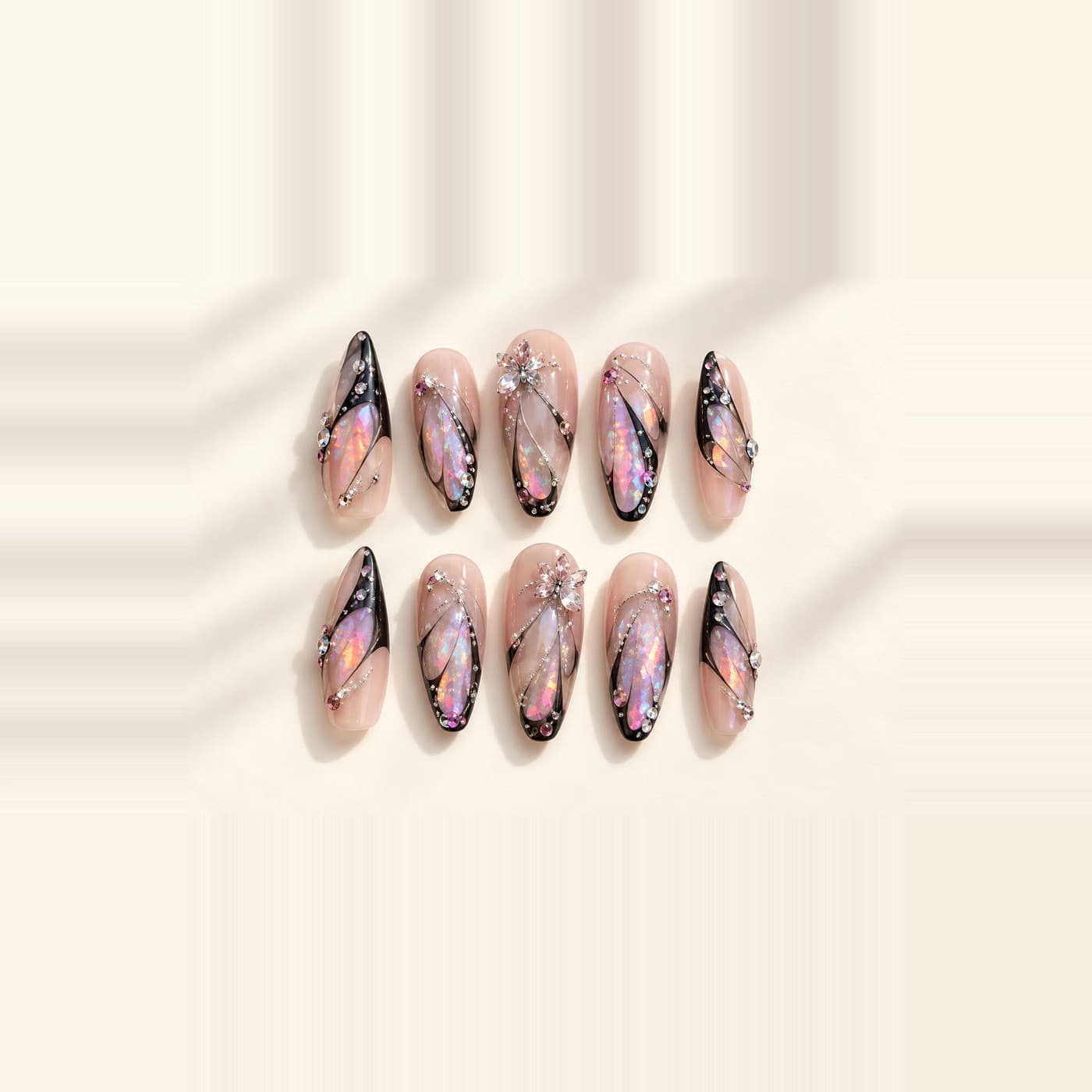 Butterfly Opal Fairy Press-On Nails – Pink-Purple Aurora Shimmer | Handmade Nail Art