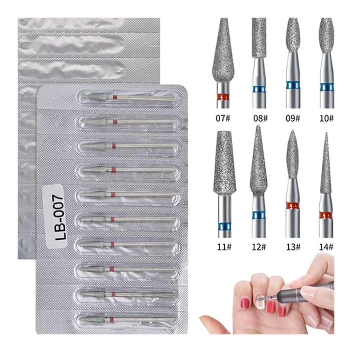 10-Piece Diamond Nail Drill Bit Set — Individually Packed image