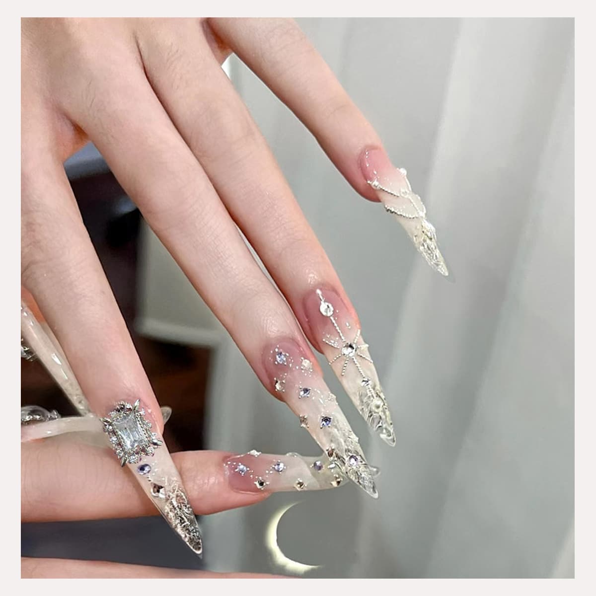Clear Ice Crystal Stiletto Press-On Nails — 10-Piece Set image