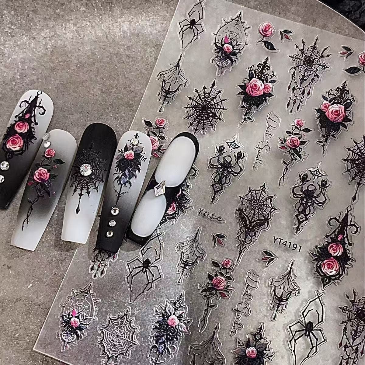 Gothic Cross and Rose Nail Stickers — 1 Sheet image