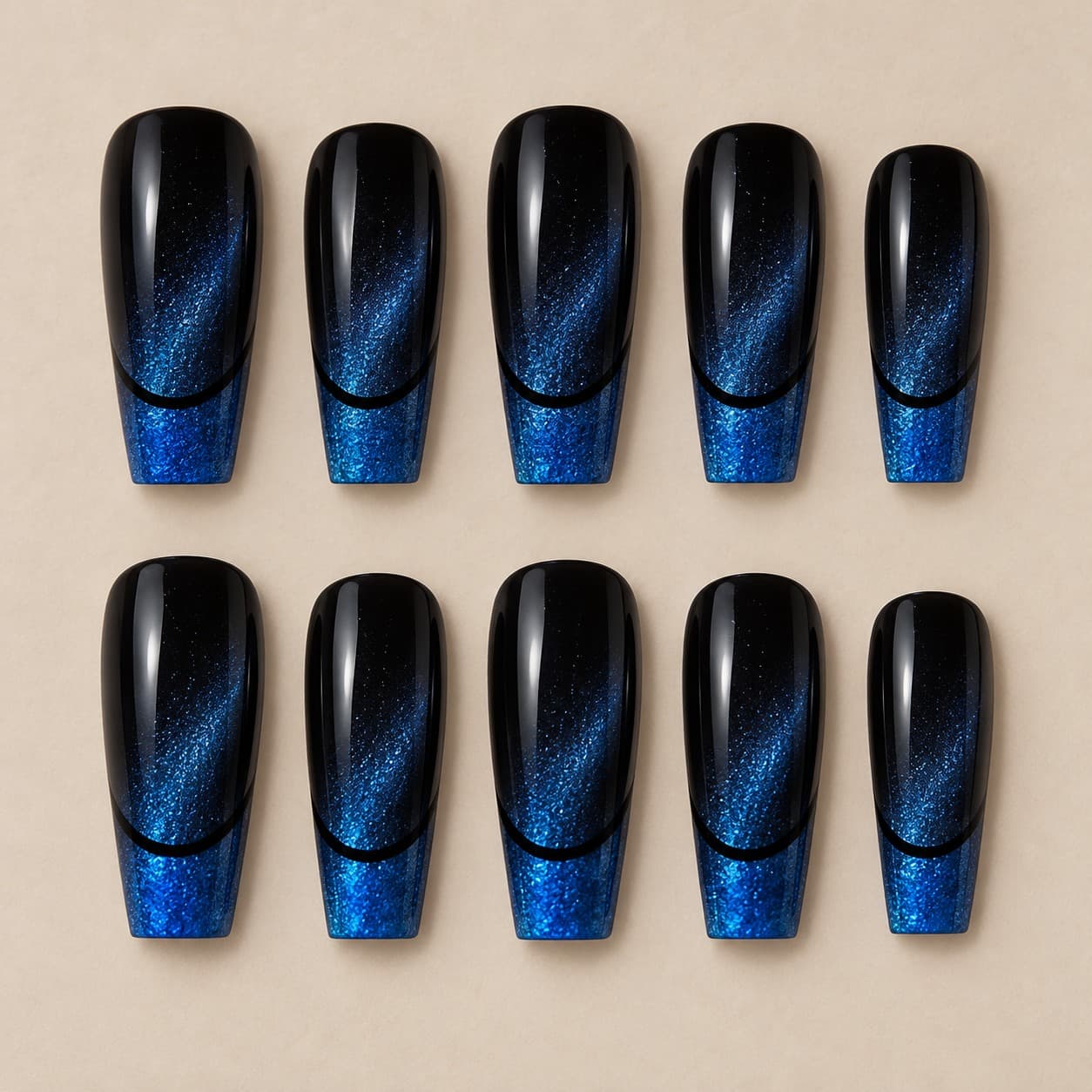Midnight Cobalt Cat-Eye French Press-On Nails — 10-Piece Set image