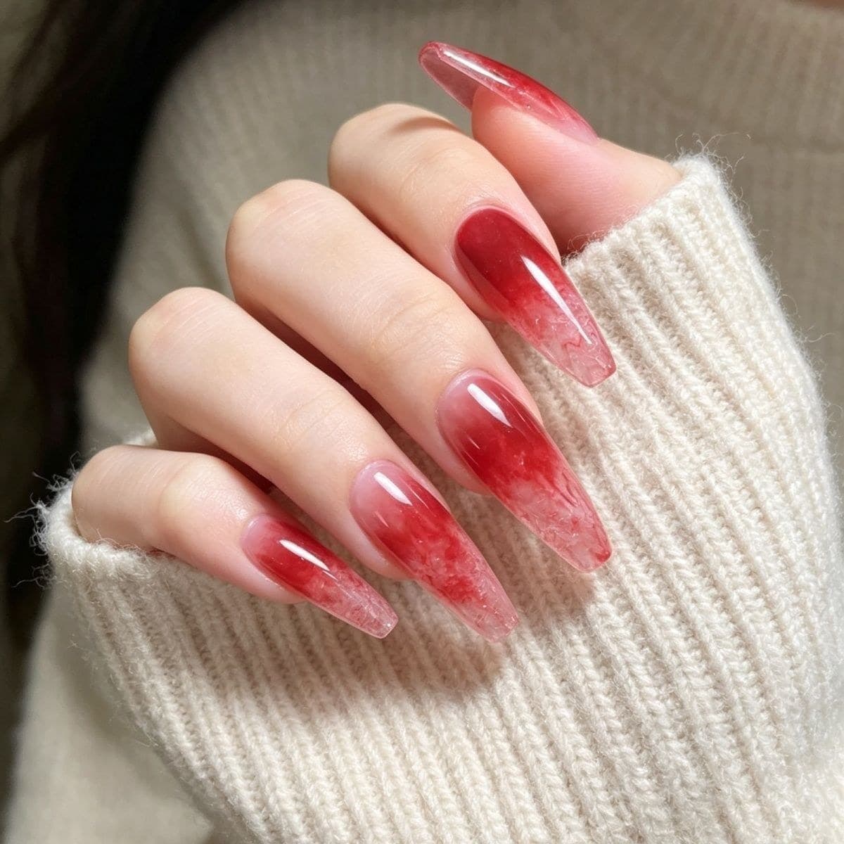 Crystal Jade Clear Press-On Nails – Transparent Crystal Rhinestone Filigree Long Pointed | Handmade Nail Art image