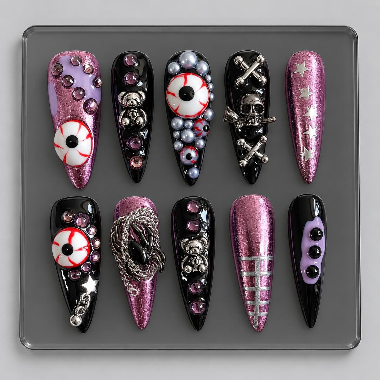 Midnight Relic Gothic Long Teardrop Press-On Nails image