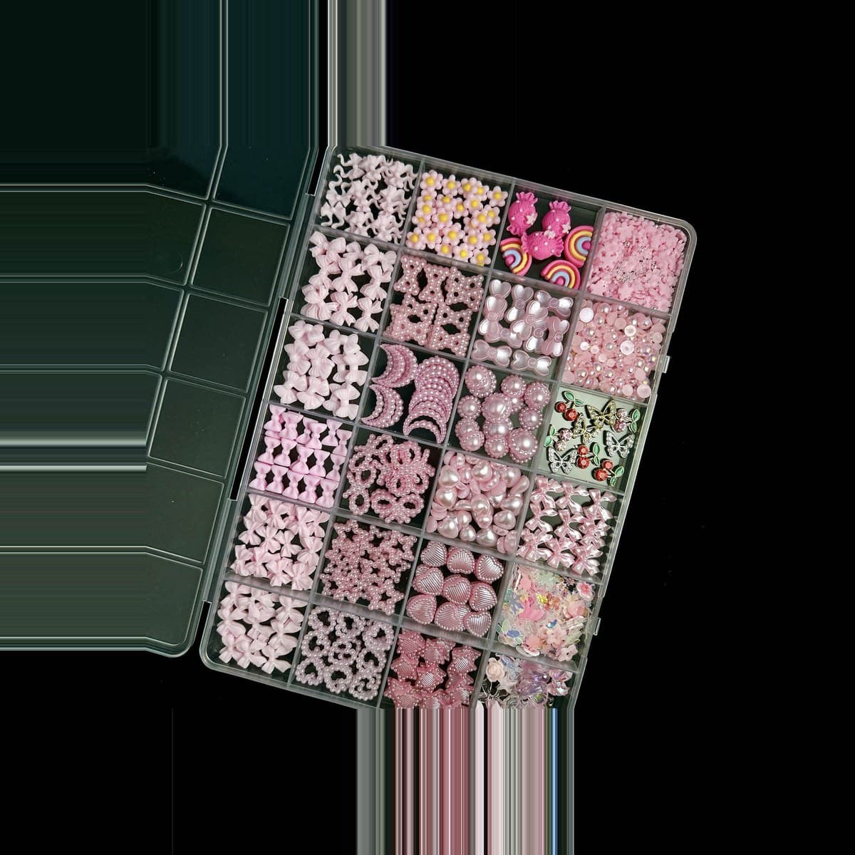 GLAZEM 24-Grid Pastel Charm Box – Assorted Bows, Hearts, Stars & Kawaii Nail Charms | Nail Art Set image