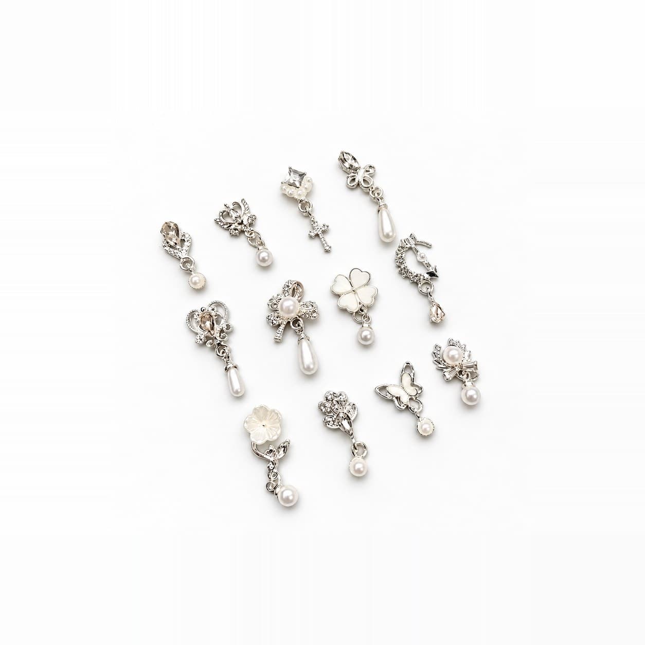 GLAZEM Silver Tassel & Pearl Nail Charm Mix – Dangling Chain Pendants for 3D Nail Art | Assorted image